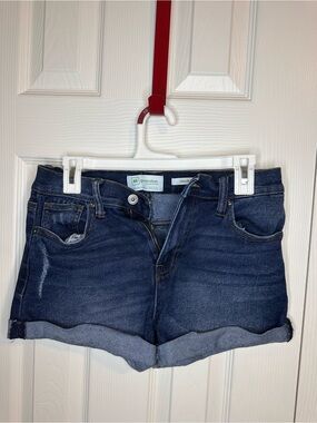 Celebrity Pink Dark Blue Rolled Hem Denim Shorts